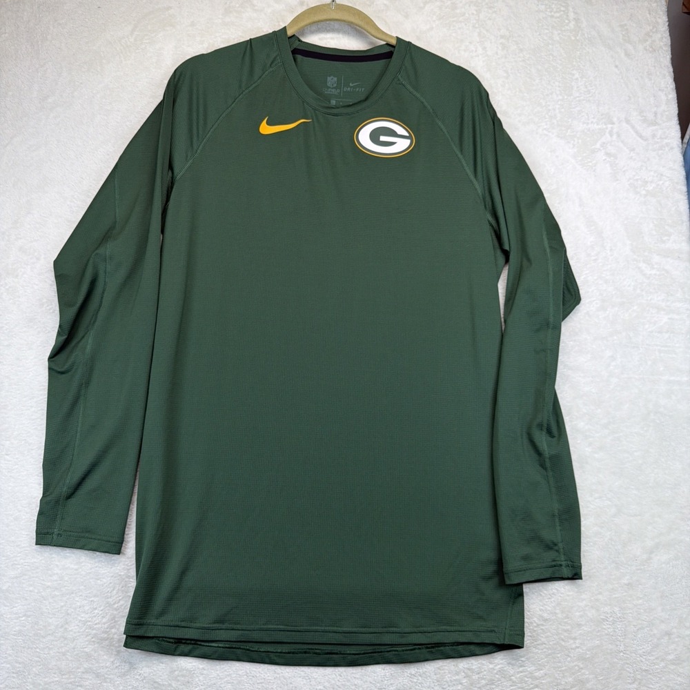 Green Bay Packers Nike On Field Dri-FIT Shirt Mens L Green Long Sleeve NFL